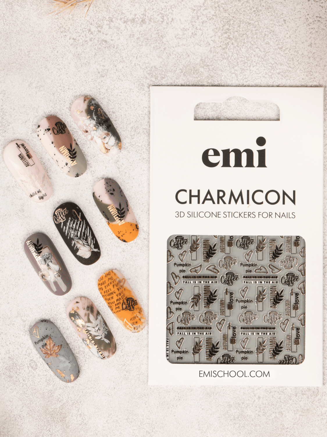 E.MI 3D Silikonske nalepnice za nokte Charmicon 219 Cozy Autumn crne, zlatne i roze