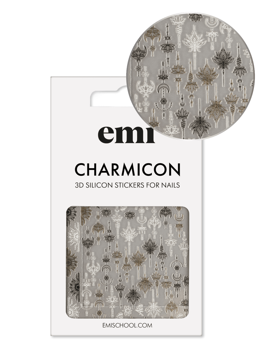 E.MI 3D Silikonske nalepnice za nokte Charmicon 223 Boho crne, zlatne i bele