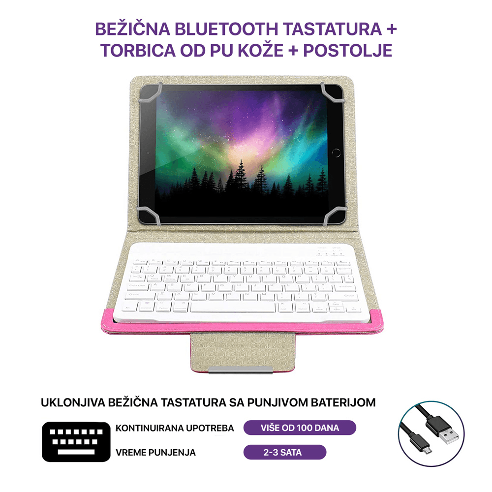 Selected image for Futrola sa Bluetooth Tastaturom Leather za Tablet 11" Univerzalna ružičasta