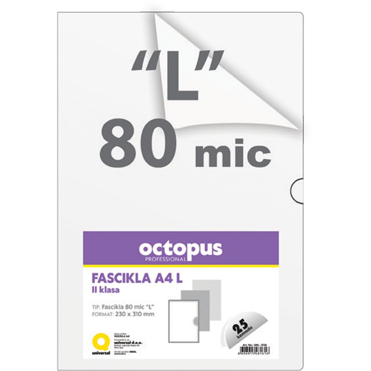 OCTOPUS Fascikla A4 L 25/1 80microna UNL-0136