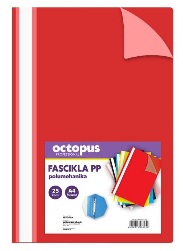 OCTOPUS Fascikla A4 polumehanika 25/1 UNL-0507 crvena