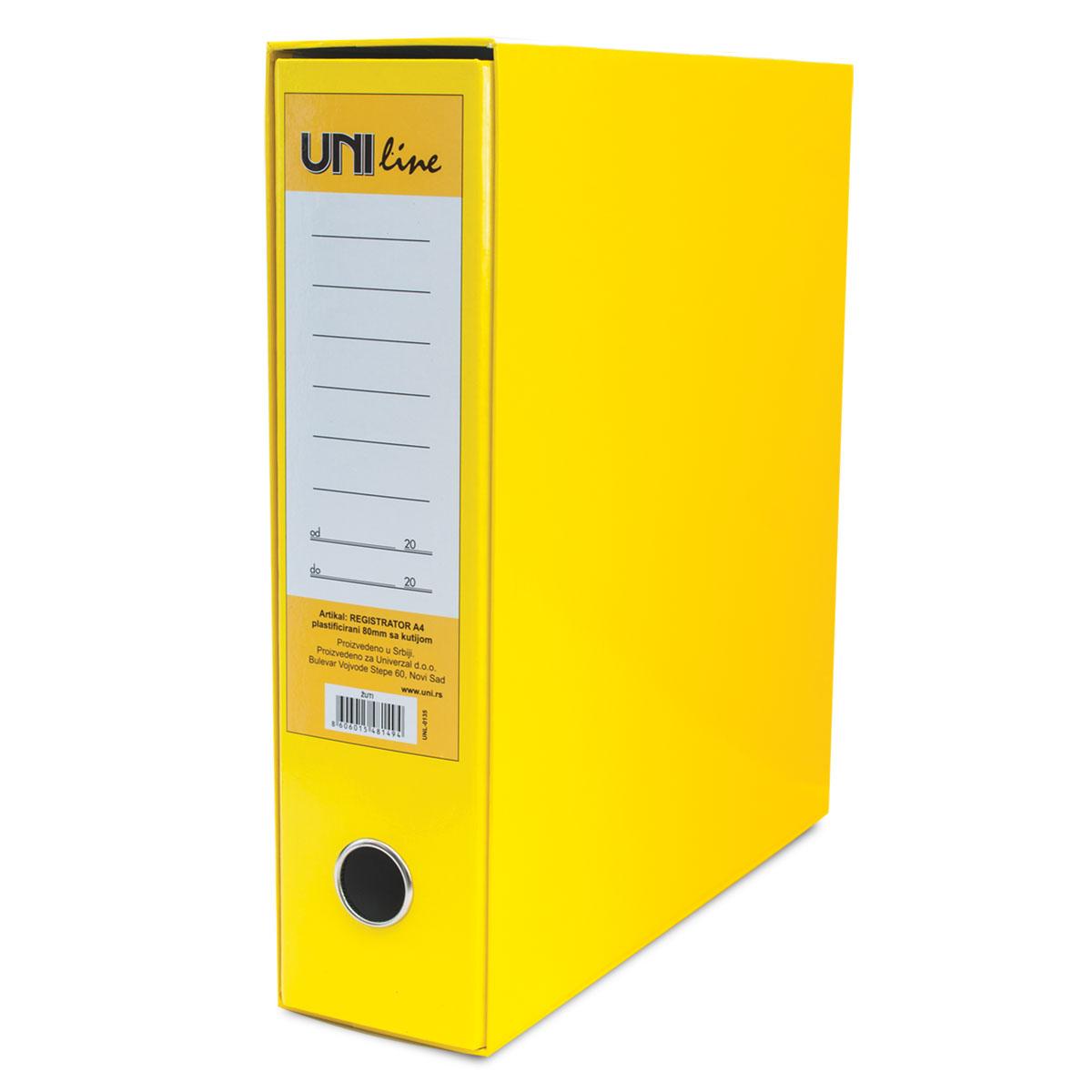 UNI LINE Samostojeći plastificirani registrator A4 UNL-0756 žuti