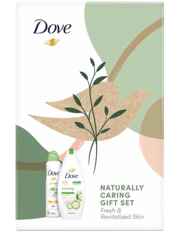 DOVE Poklon set Naturally Caring Refreshing (Gel za tuširanje 250ml + Dezodorans 150ml)