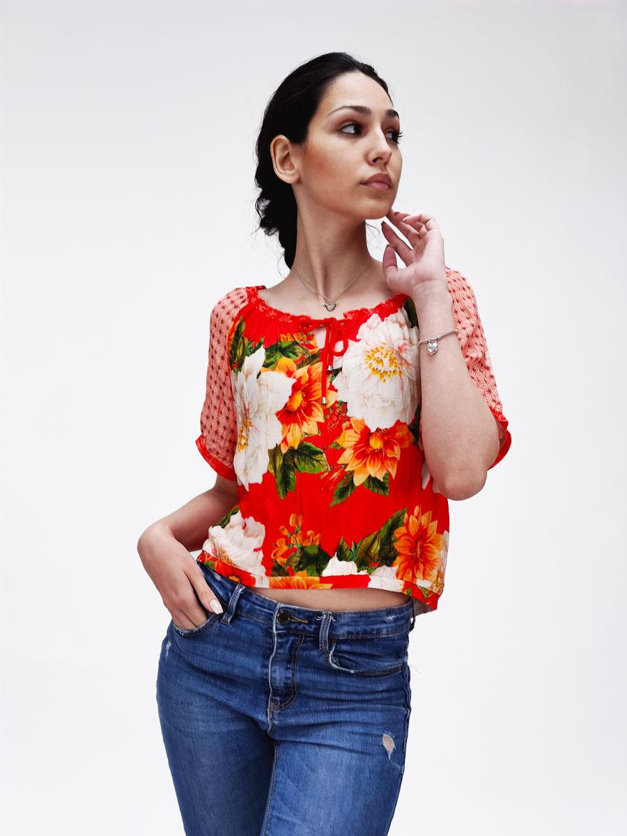 Selected image for ORANGE Ženska letnja bluza sa cvetnim dezenom crvena
