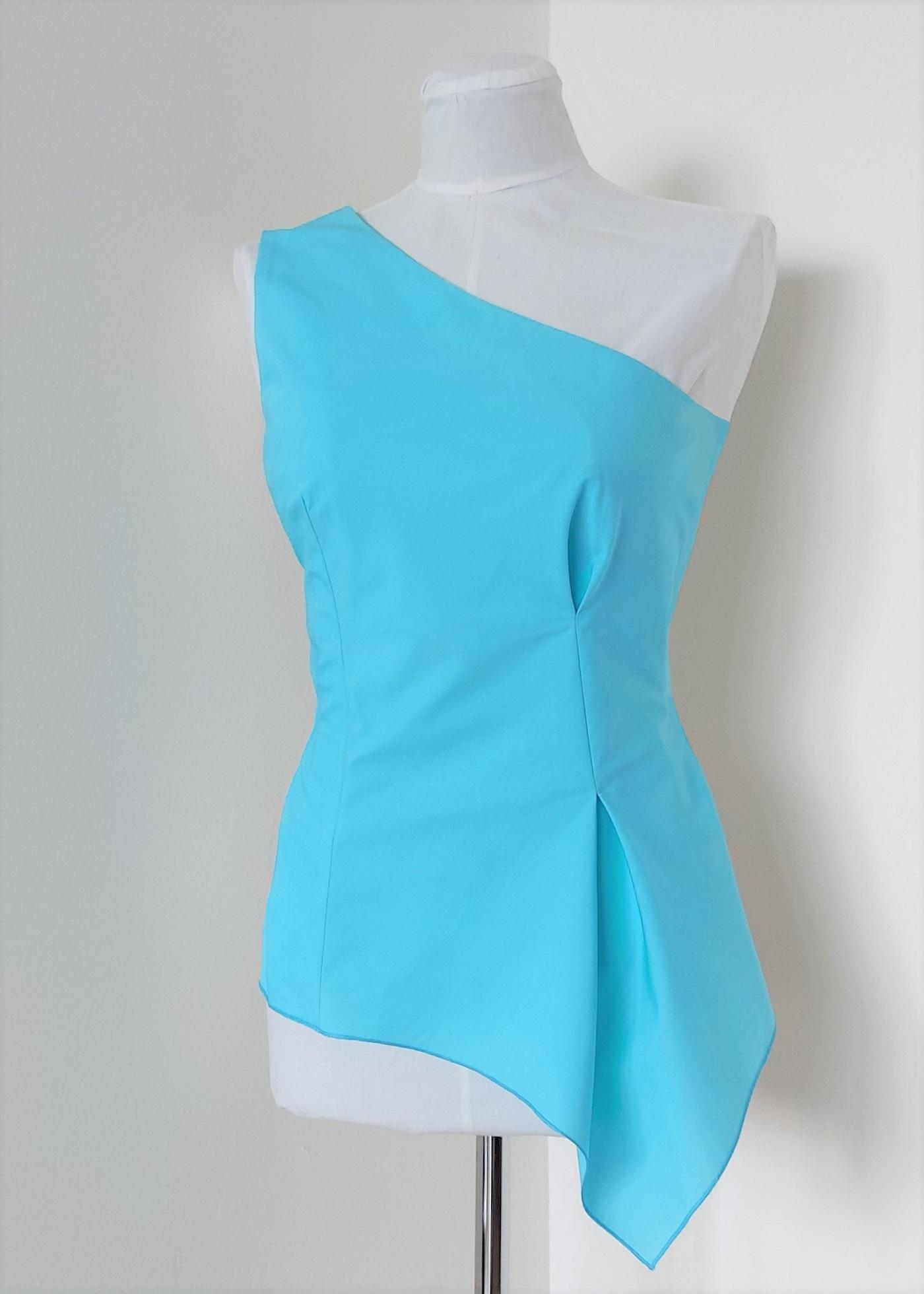 PAMUKLIK Ženska asimetrična bluza na jedno rame sa otvorenom faltom STELLA tirkizna