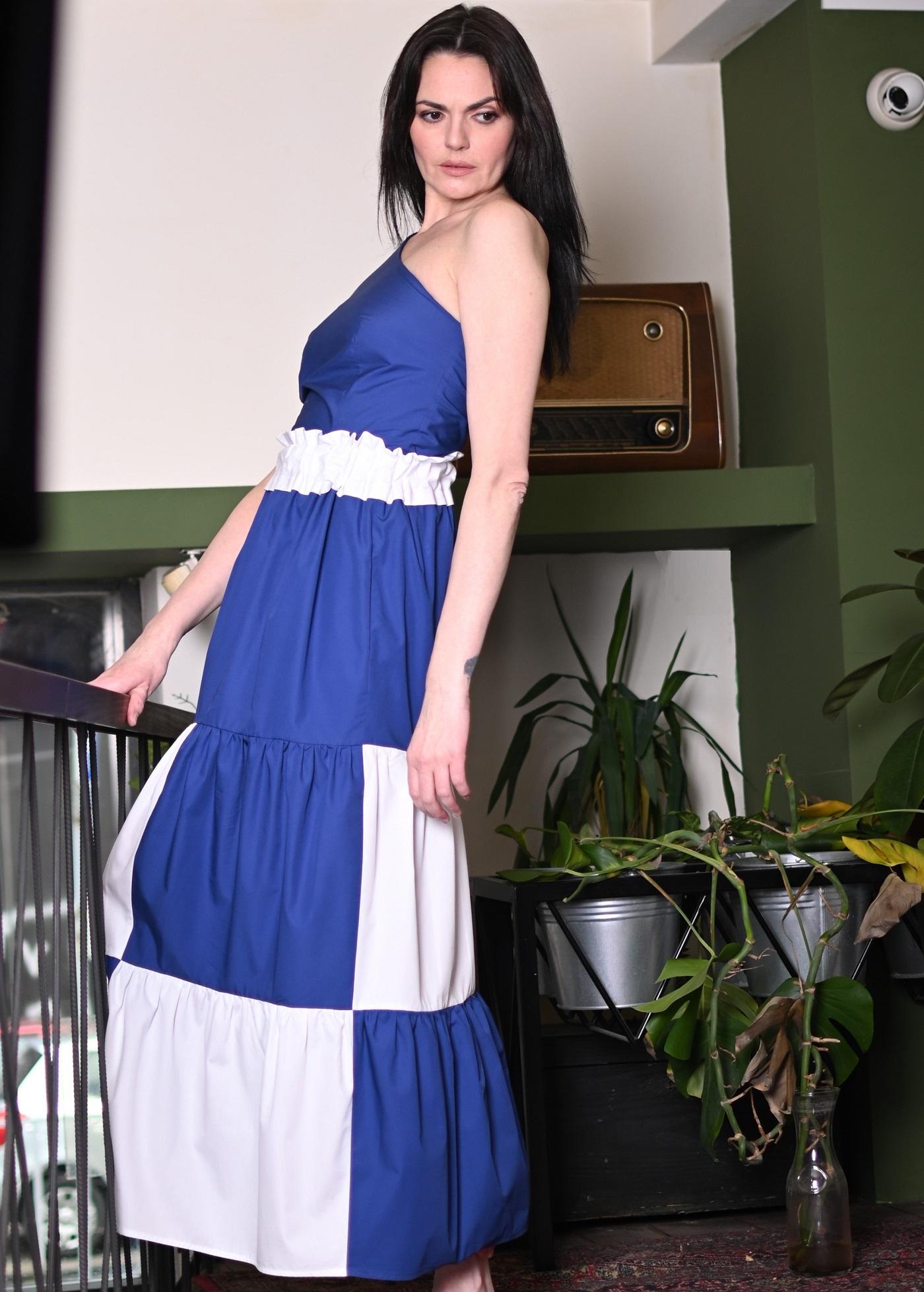Selected image for PAMUKLIK Ženska dugačka letnja suknja sa karnerima SAILOR teget-bela
