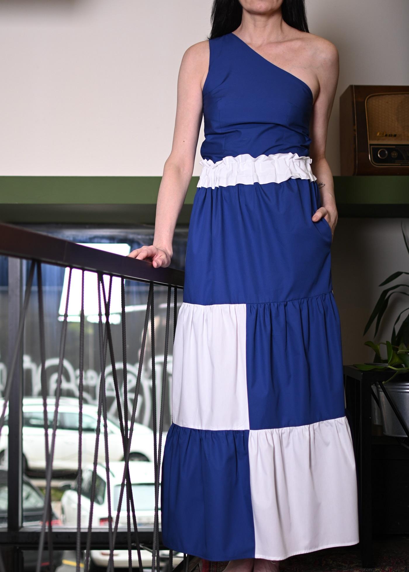Selected image for PAMUKLIK Ženska dugačka letnja suknja sa karnerima SAILOR teget-bela