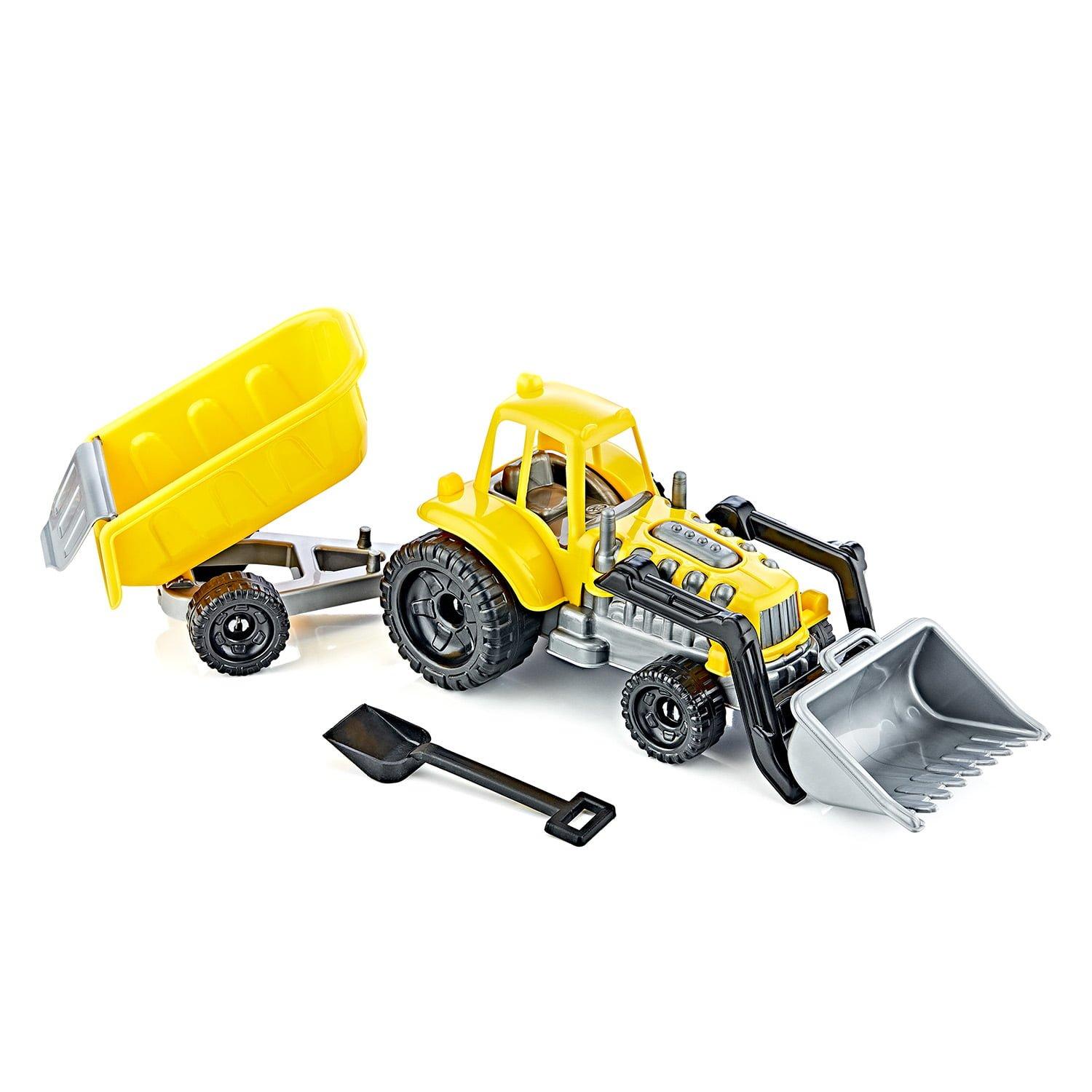 Plastični traktor sa kašikom i prikolicom žuti