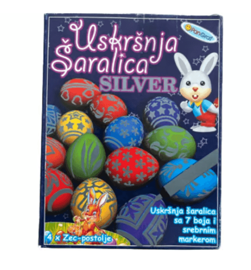 Set boja za uskršnja jaja 7/1 + srebrni marker-šaralica + postolje-kartonski zec 4/1