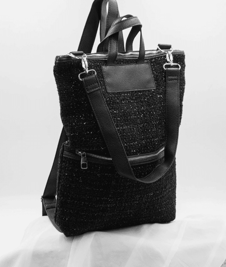 Paraskeva Stilizovana ranac-torba za laptop sa velikim džepom, Lamirana crna