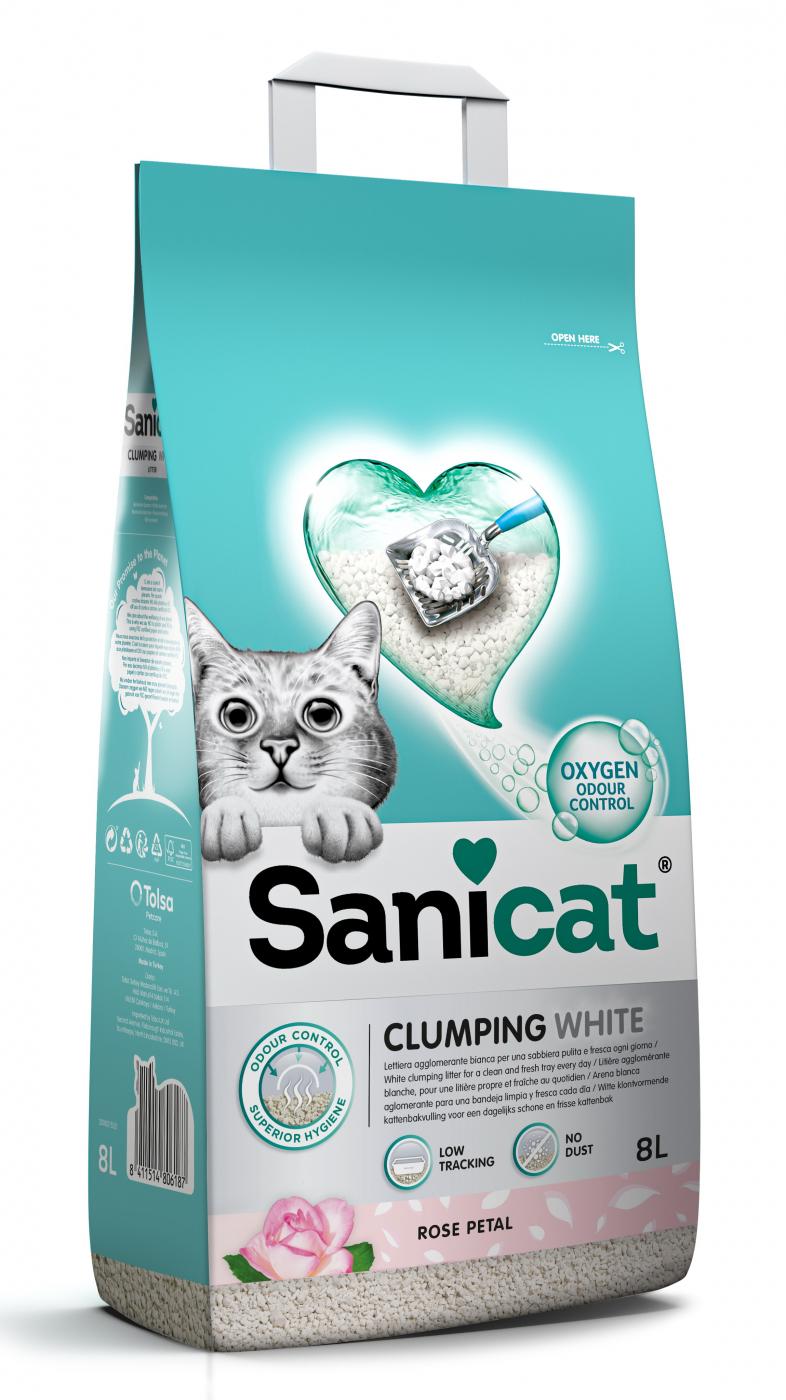 SANICAT Grudvajući posip za mačke sa mirisom bele ruže 8l