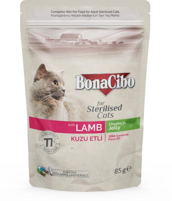 Selected image for BONACIBO Sosić za sterilisane mačke sa jagnjetinom u želeu 77% 85g