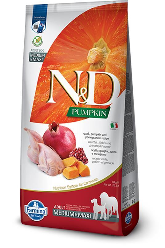 N&D Hrana za odrasle pse Prepelica, nar i bundeva Medium&Maxi 12kg