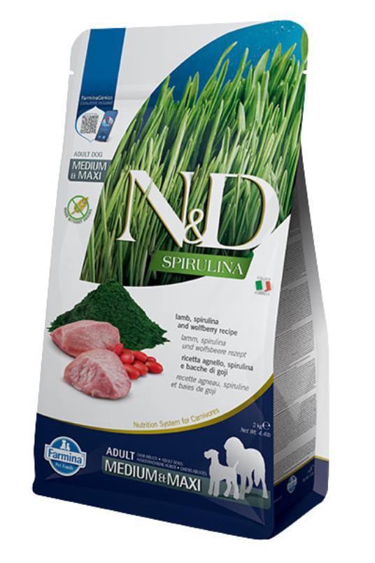 N&D Spirulina Hrana za odrasle pse Jagnjetina, spirulina i goji bobice Medium&Maxi 7kg