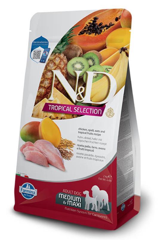 N&D Tropical Selection Hrana za odrasle pse Piletina, spelta, ovas i tropsko voće Medium&Maxi 10kg