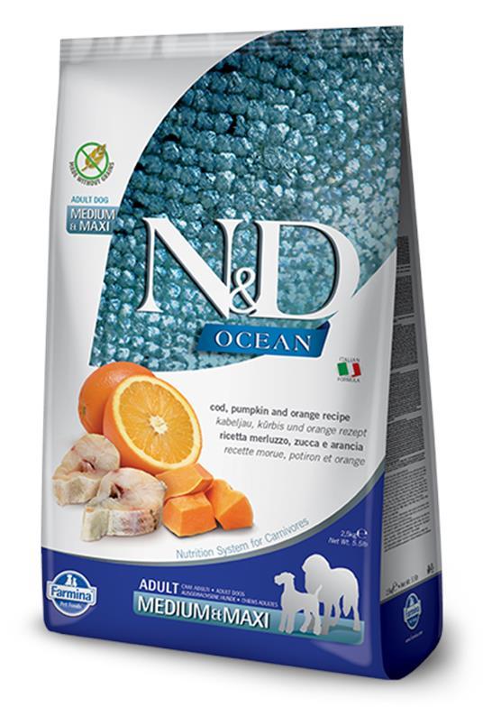 N&D Natural & Delicious Suva hrana za pse Bakalar, bundeva i pomorandža Medium&Maxi 12kg