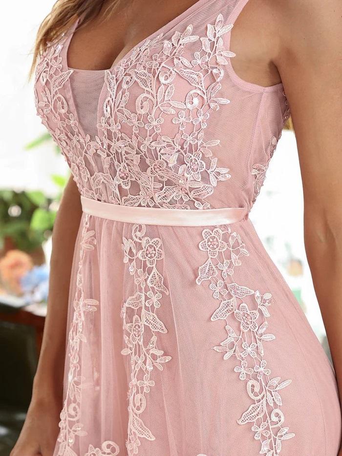 Selected image for EP Ženska duga svečana haljina sa tilom i čipkom roze