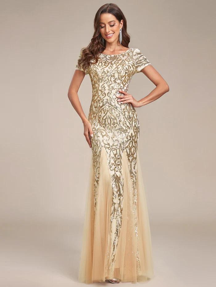 EP Ženska elegantna sirena haljina kratkih rukava EE01808GD16 boja zlata