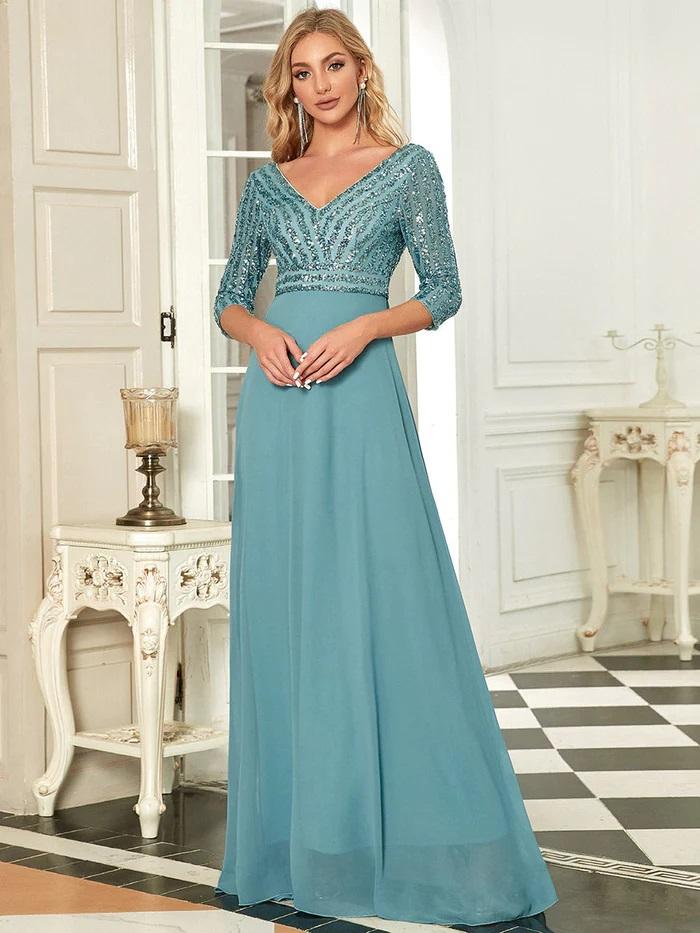 Selected image for EP Ženska elegantna haljina sa 3/4 rukavima EP00751DB08 tirkizna