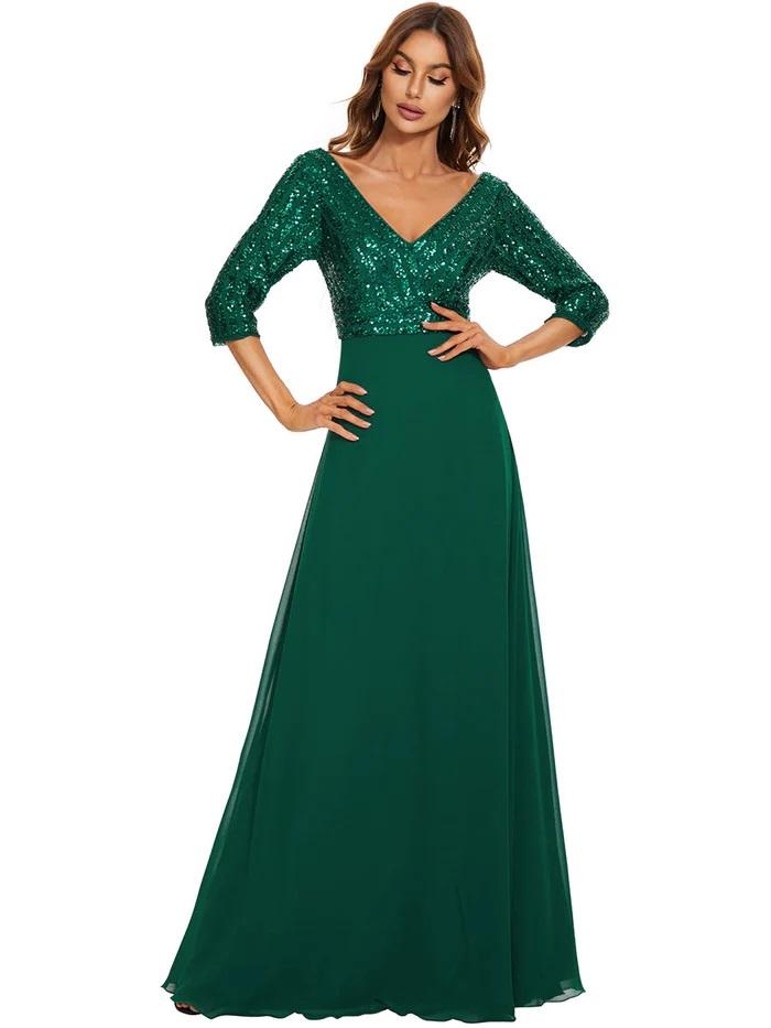 EP Ženska elegantna haljina sa 3/4 rukavima EP00751DG12 zelena