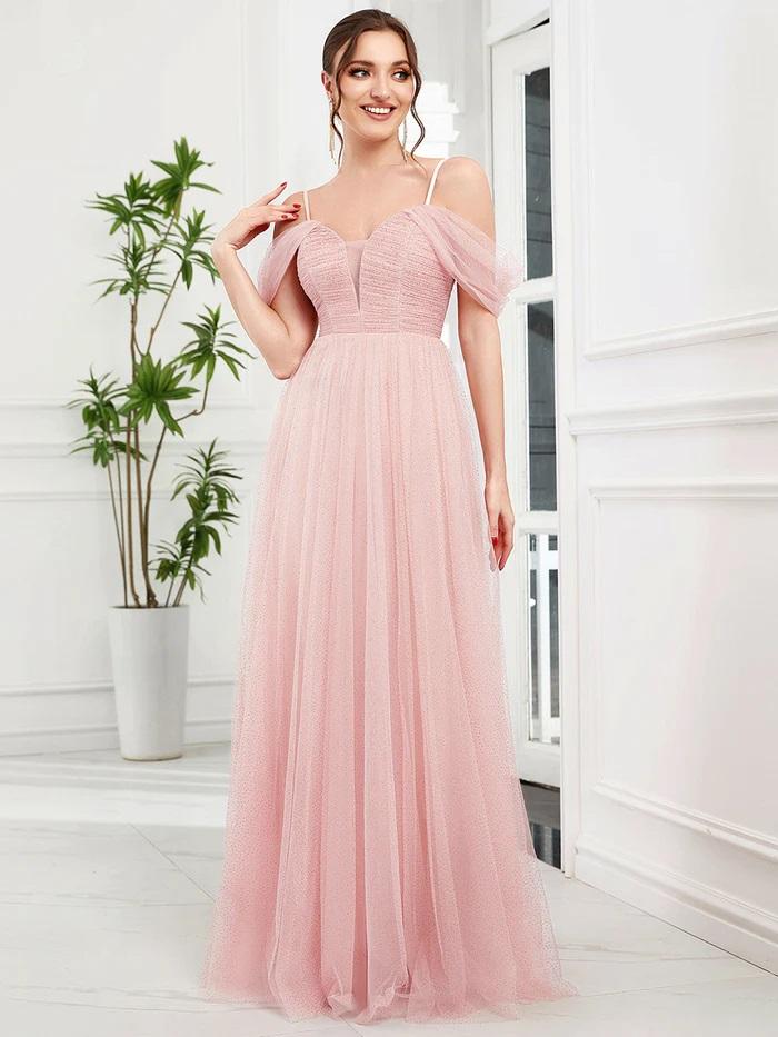 EP Ženska elegantna haljina sa spuštenim rukavima ES0289APK12 roze