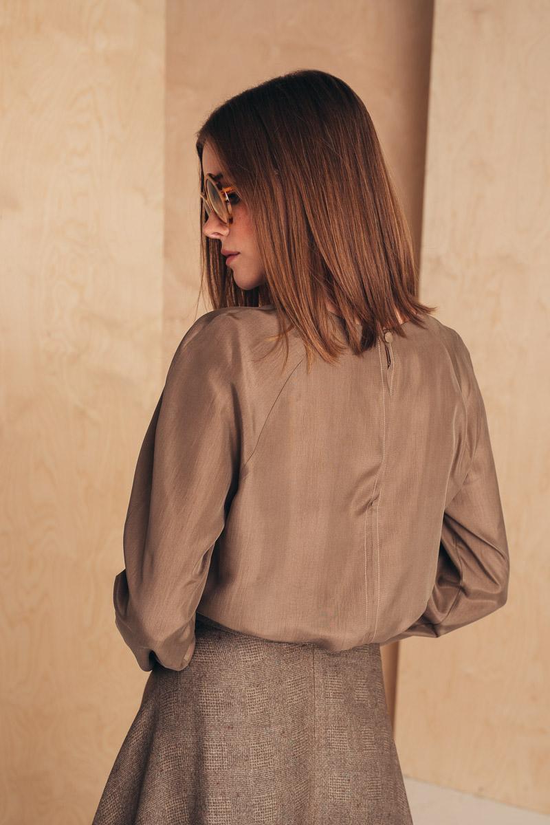 Selected image for MIONE Ženska svilena bluza dugih rukava braon