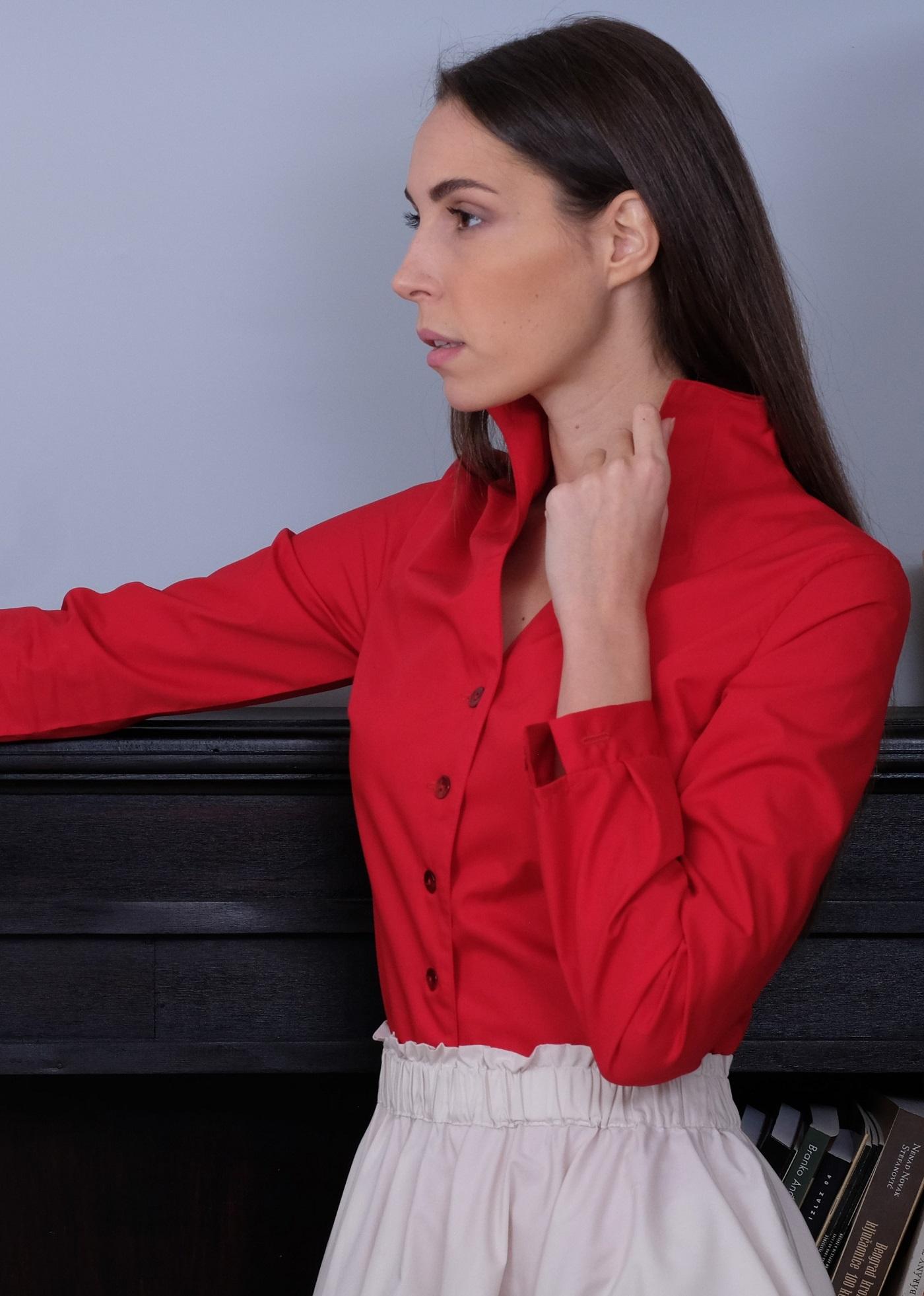 Selected image for PAMUKLIK Ženska pamučna košulja sa podignutom kragnom CLOVER crvena