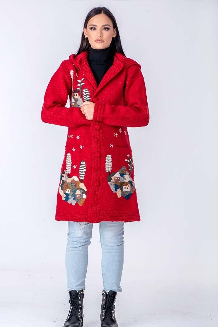 WOOL ART Ženska jakna srednje dužine sa kapuljačom 19WJ06 crvena