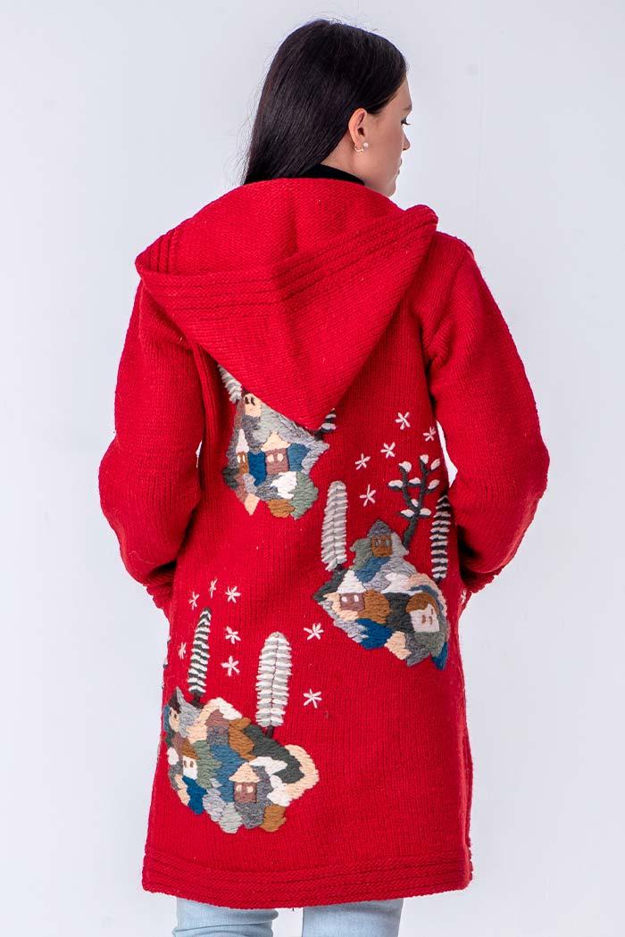 Selected image for WOOL ART Ženska jakna srednje dužine sa kapuljačom 19WJ06 crvena