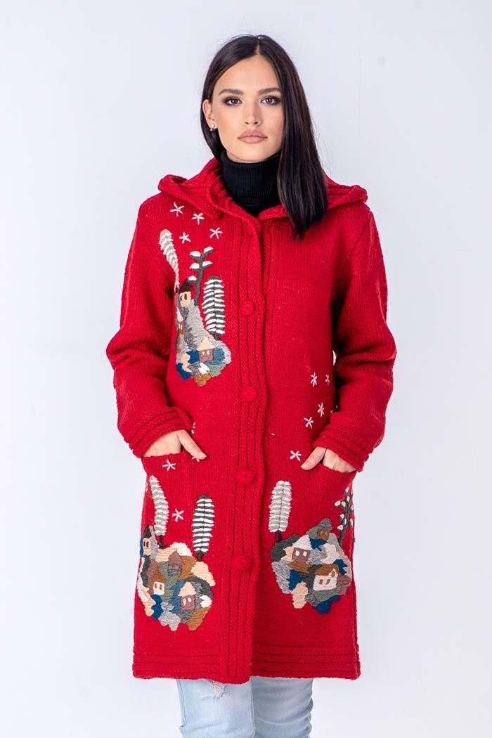 Selected image for WOOL ART Ženska jakna srednje dužine sa kapuljačom 19WJ06 crvena