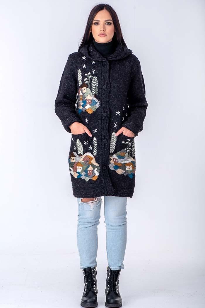 Selected image for WOOL ART Ženska jakna srednje dužine sa kapuljačom 19WJ07 crna