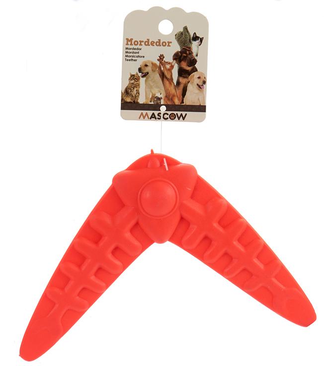 MASCOW Silikonska igračka za kućne ljubimce u obliku bumeranga crvena