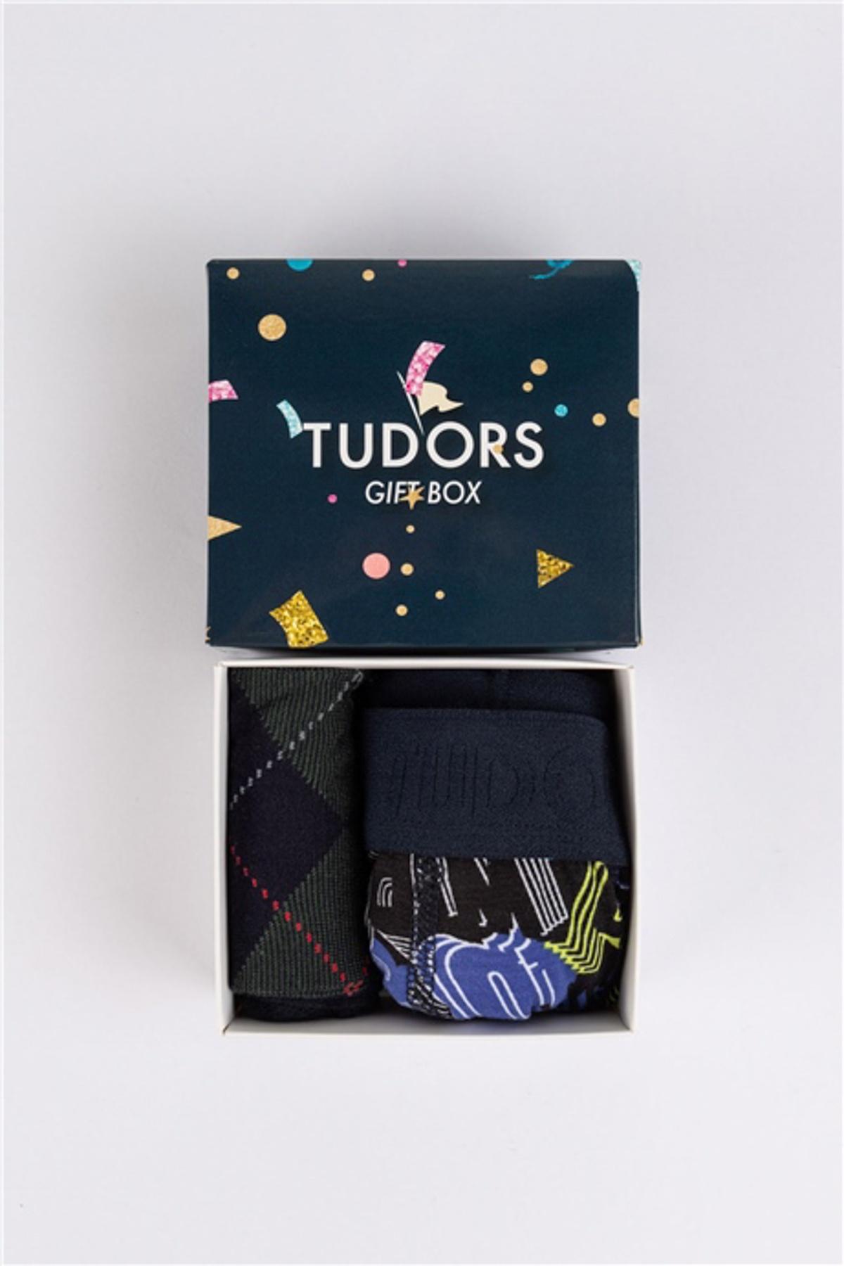 TUDORS Muški poklon set čarape + boskerice teget