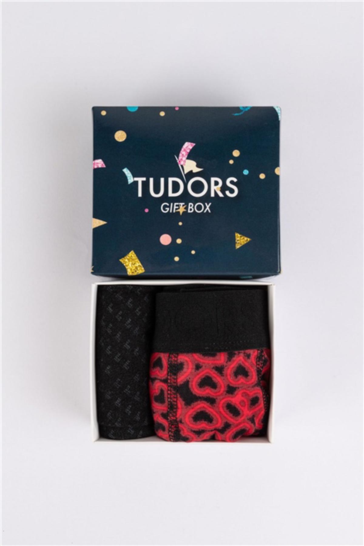 TUDORS Muški poklon set čarape + boskerice crno-crveni