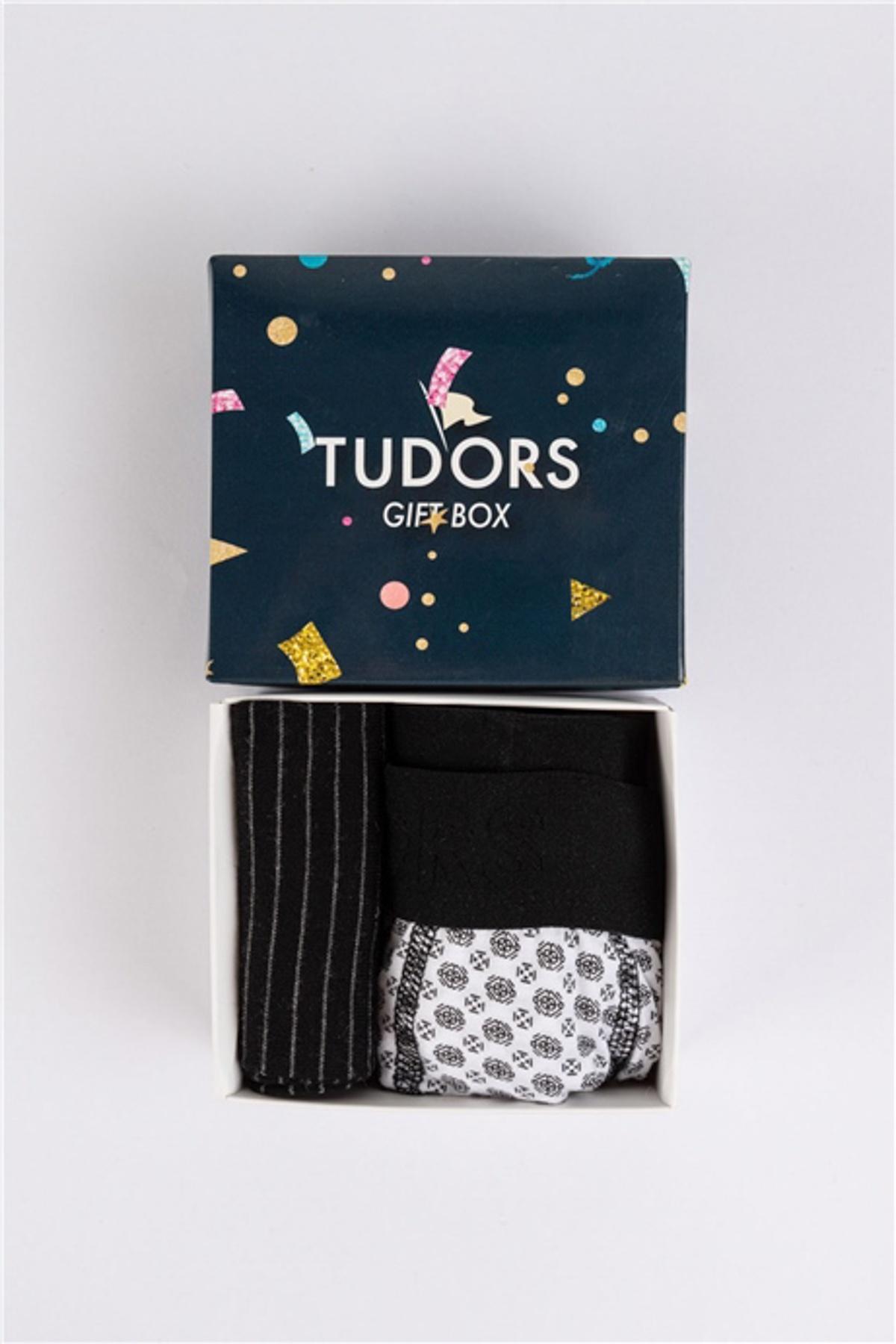 TUDORS Muški poklon set čarape + boskerice crni