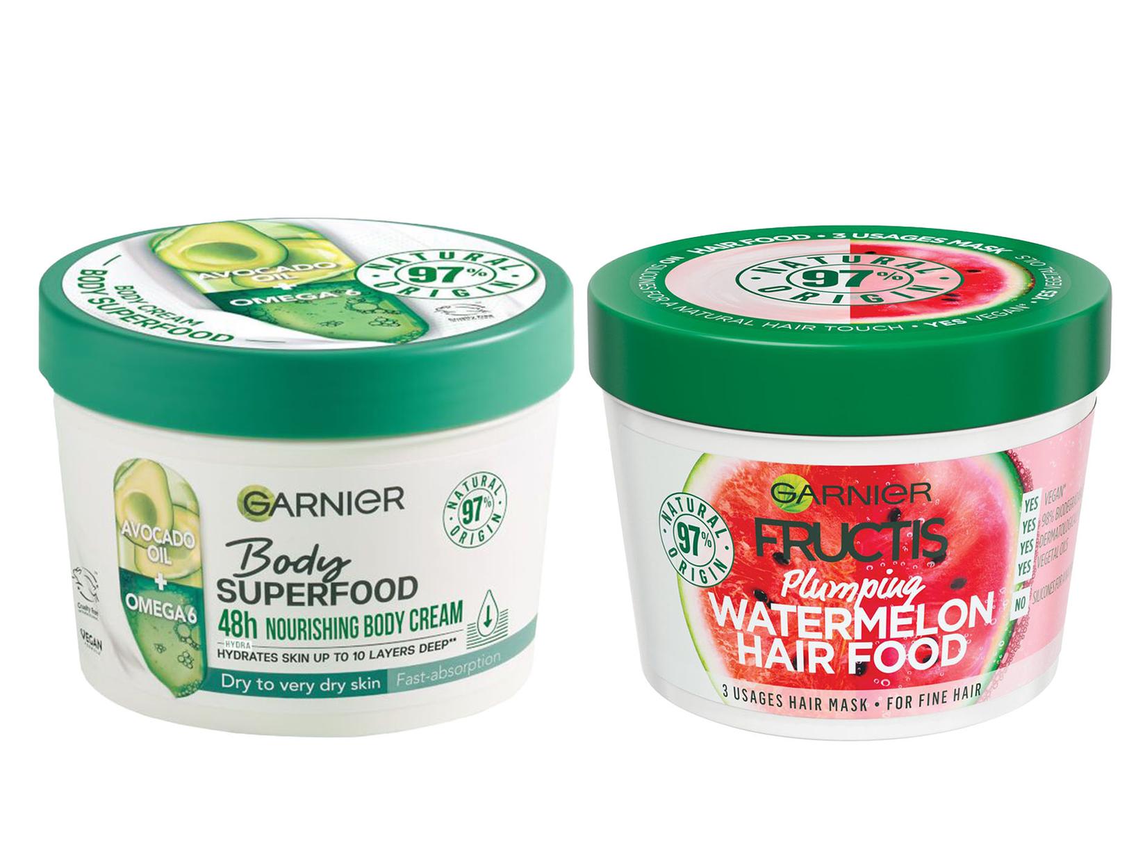 GARNIER Body Superfood Krema za telo Avocado 380ml + GARNIER Fructis Hair Food Maska za kosu Watermelon 390ml