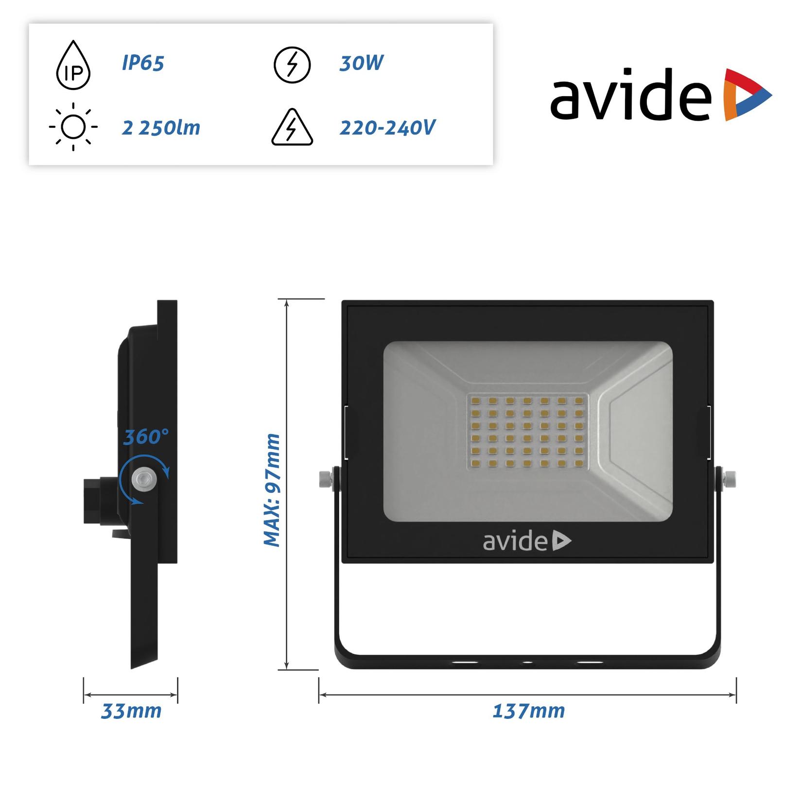 Selected image for AVIDE Reflektor Slim LED SMD 2250lm 4K IP65 30W crni
