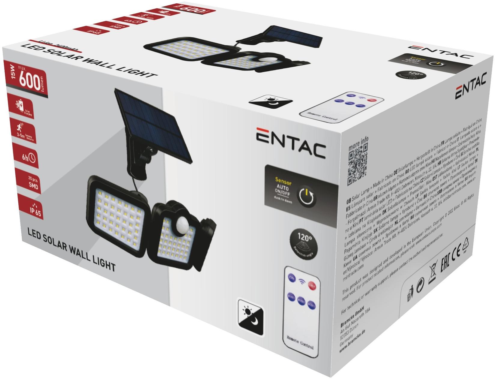 Selected image for ENTAC Solarna zidna lampa sa uklonjivim panelom 15W crna
