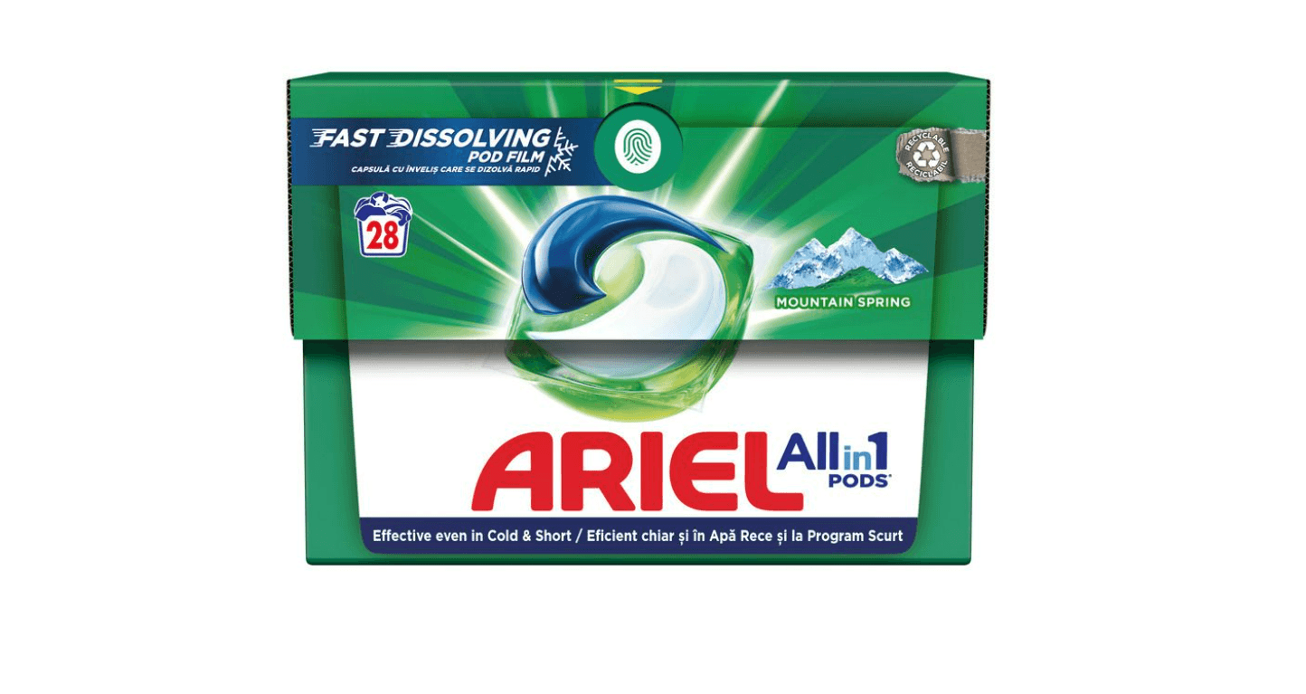 Ariel All in One Deterdžent za pranje veša u kapsulama Mountain Spring, 28 kapsula