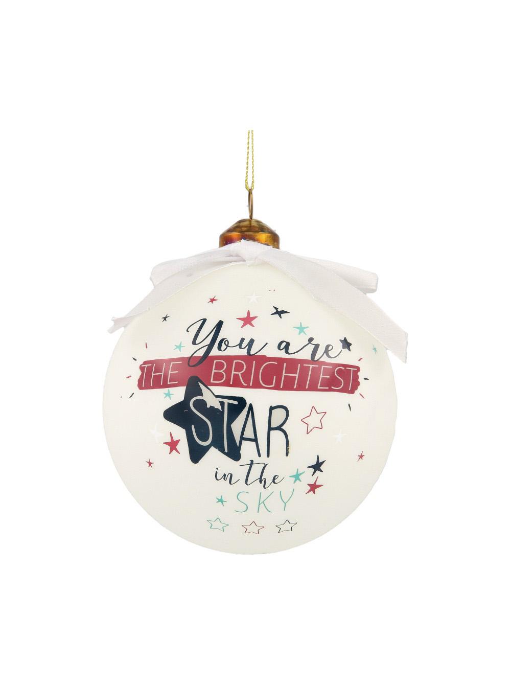 Selected image for POLIMONT Staklena novogodišnja kugla sa porukom u gift pakovanju 10cm You Are The Brightest Star