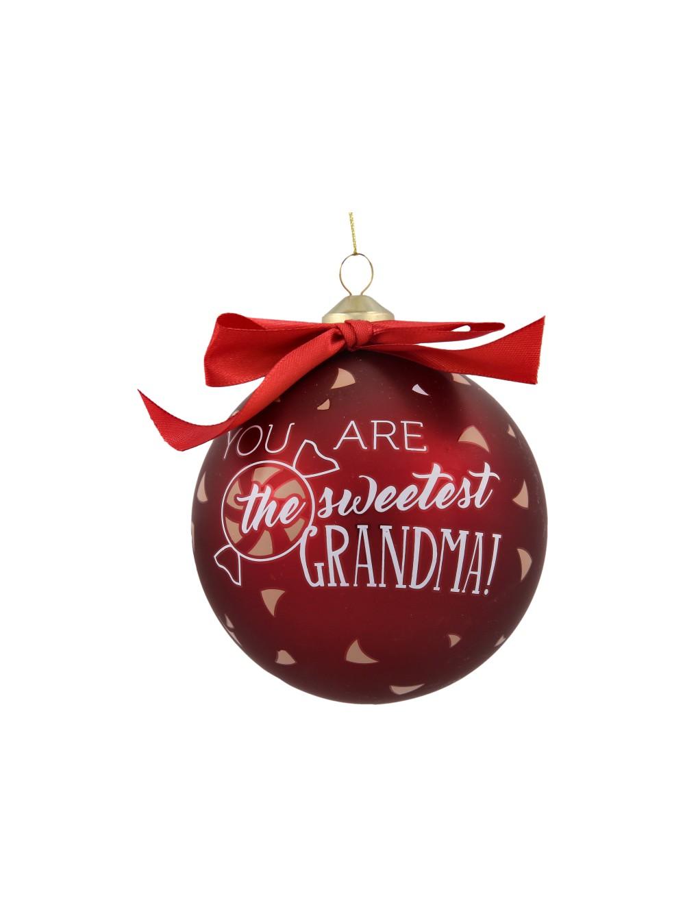 Selected image for POLIMONT Staklena novogodišnja kugla sa porukom u gift pakovanju 10cm You Are The Sweetest Grandma