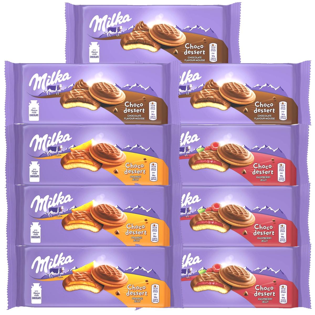 Milka 2 Paket slatkiša Choco Desert ukusi maline, čokolade i narandže, 9 komada