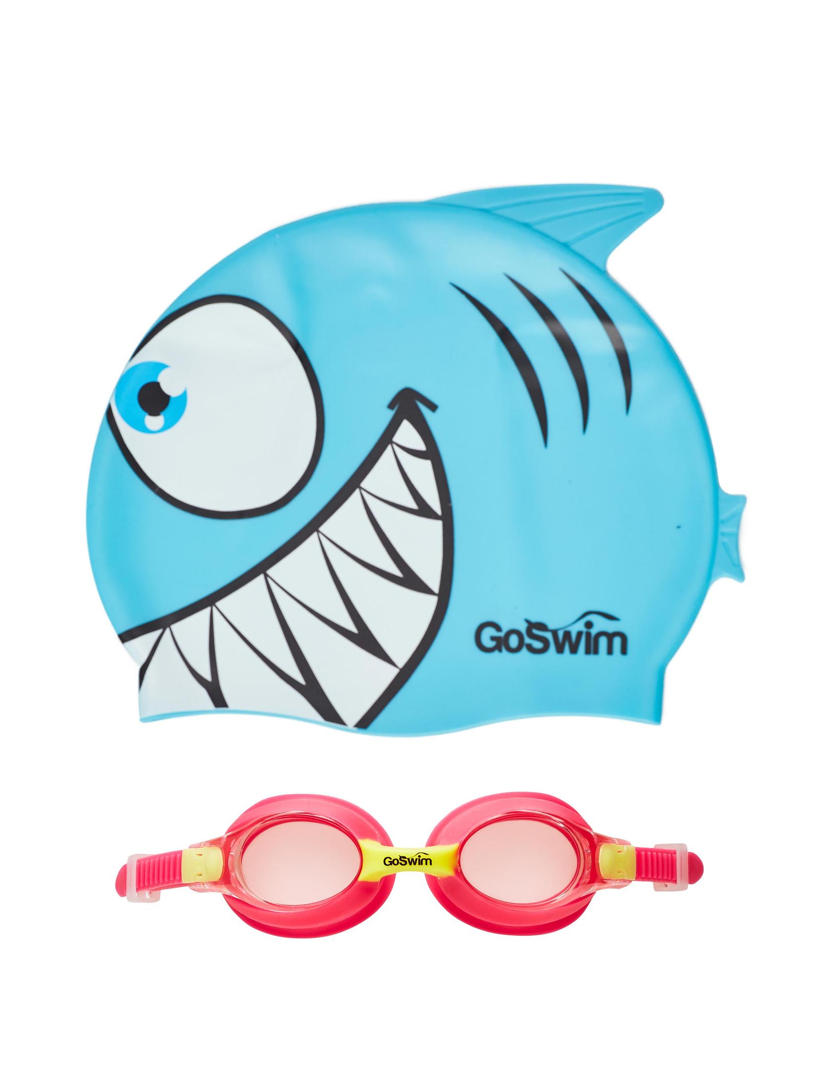 GO SWIM Dečije naočare i kapa za plivanje plavo-crvene