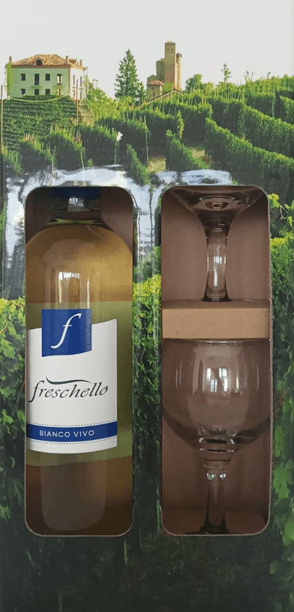 FRESCHELLO Bianco belo vino + 2 čaše 0,75l
