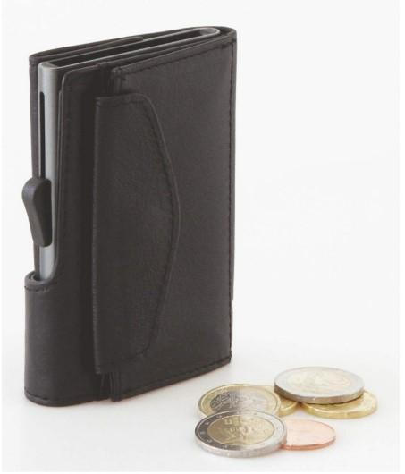 C-SECURE Kožni novčanik za platne kartice sa dodatnim džepićem za metalni novac crni