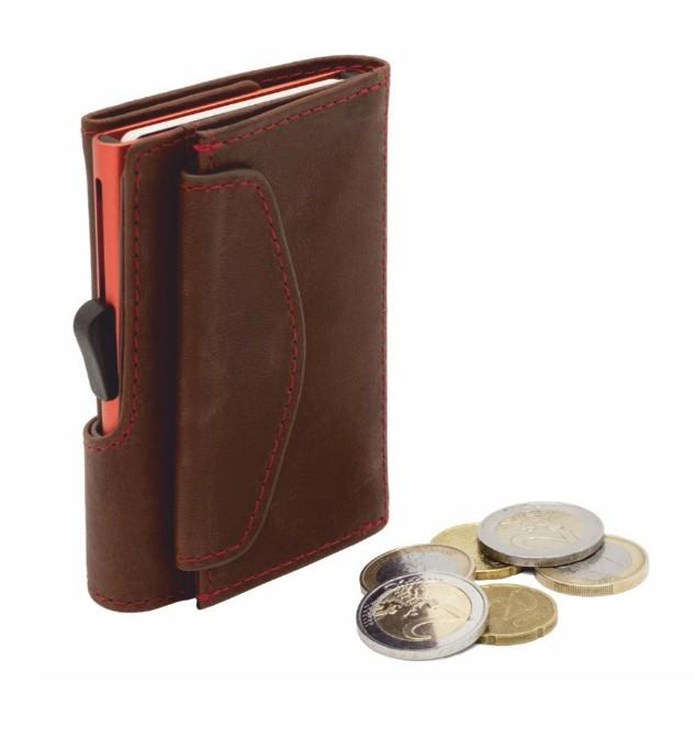 C-SECURE Kožni novčanik za platne kartice sa dodatnim džepićem za metalni novac crveni