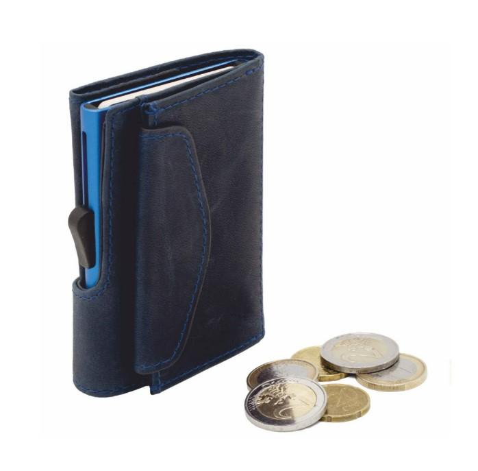 C-SECURE Kožni novčanik za platne kartice sa dodatnim džepićem za metalni novac plavi