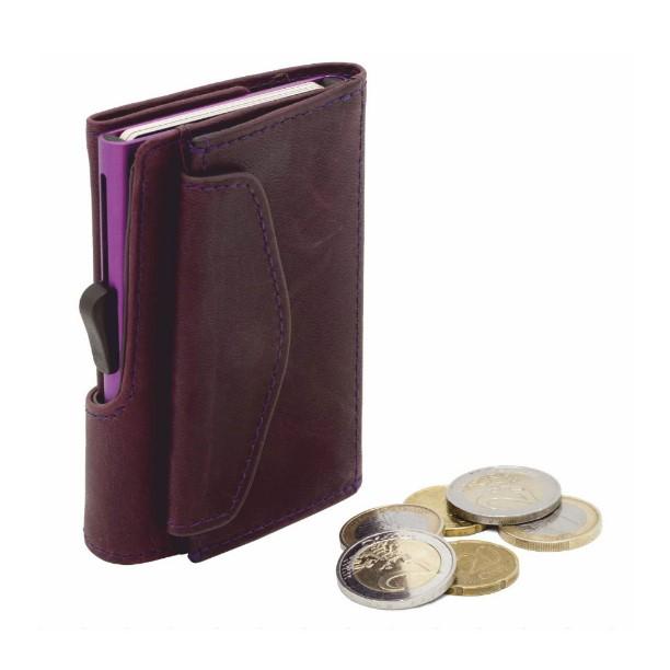 C-SECURE Kožni novčanik za platne kartice sa dodatnim džepićem za metalni novac ljubičasti