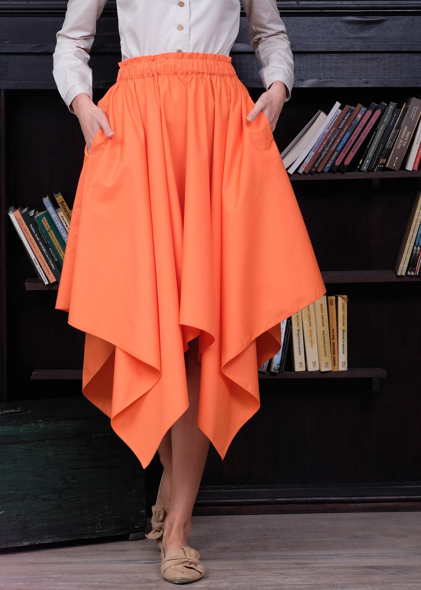 PAMUKLIK Ženska asimetrična lepršava suknja sa špicevima ALLEGRIA narandžasta
