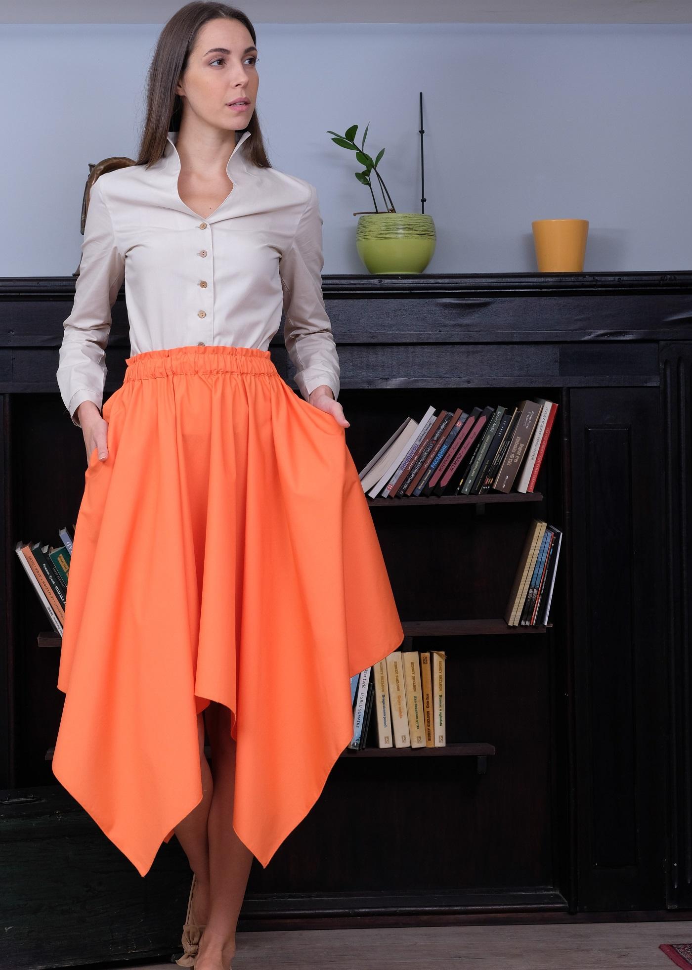 Selected image for PAMUKLIK Ženska asimetrična lepršava suknja sa špicevima ALLEGRIA narandžasta